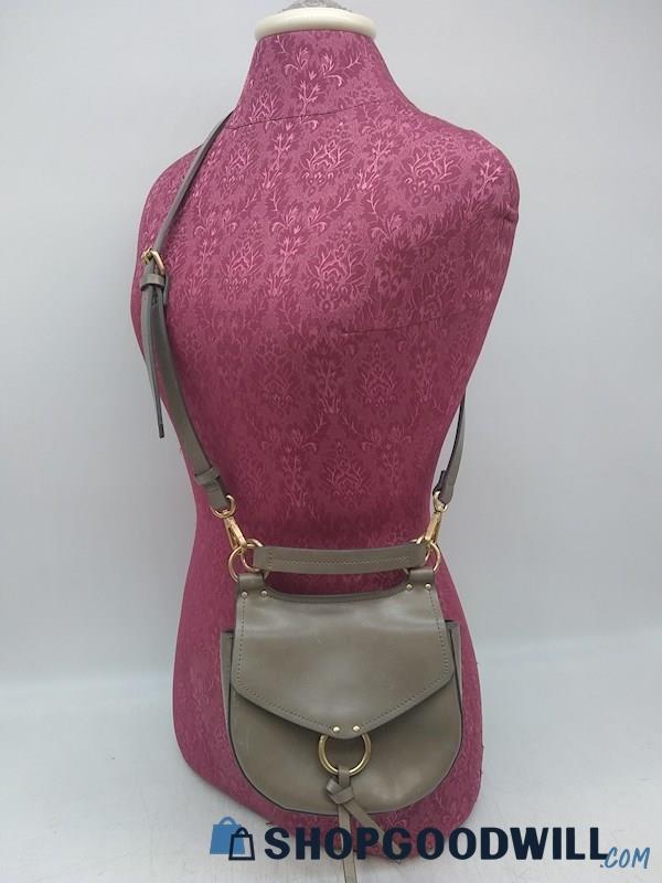 Zara Equestrian Taupe Faux Leather Fold Over Crossbody Handbag Purse 