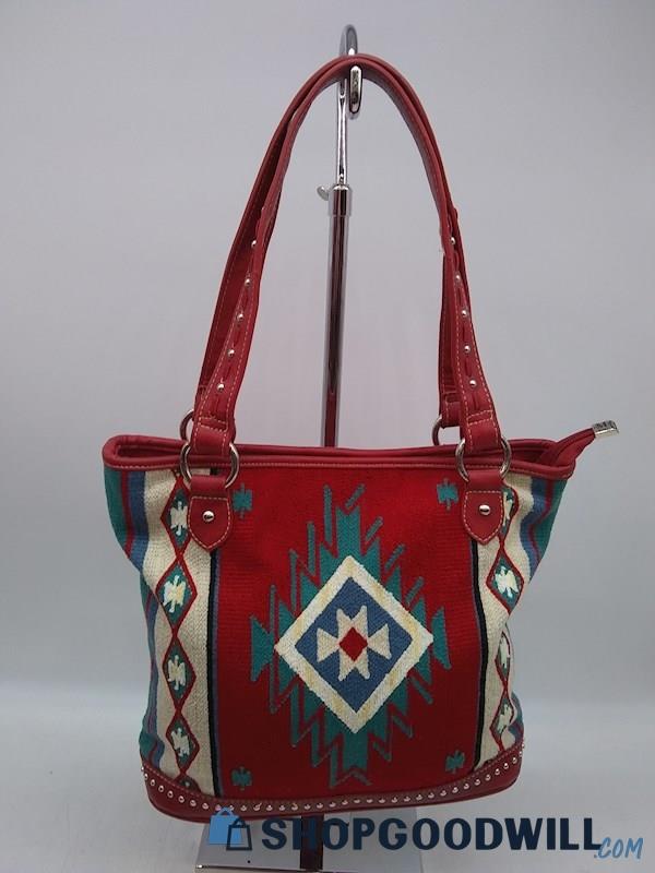 Montana West Red/Blue Aztec Tapestry Concealed Carry Shoulder Tote Handbag Purse