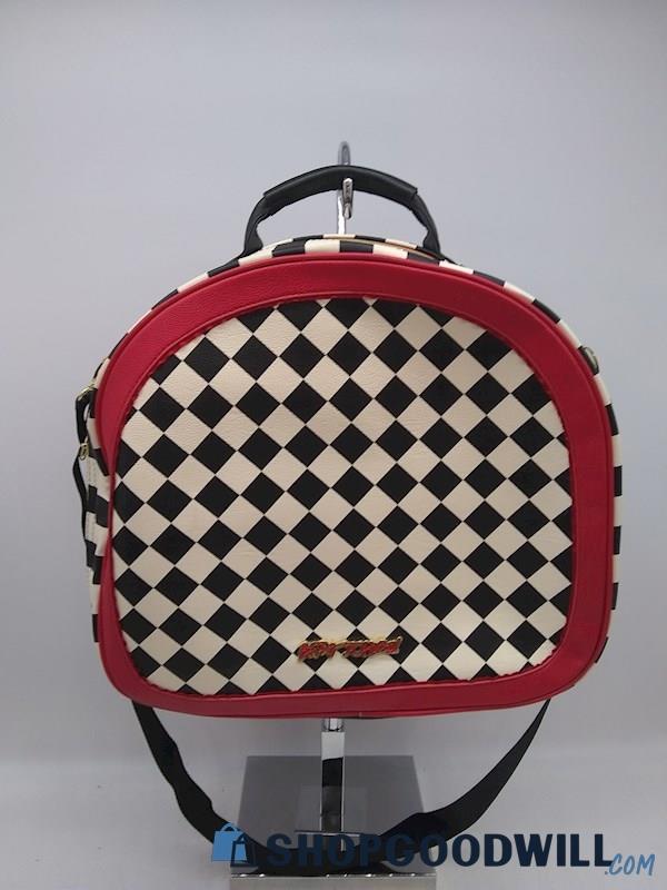 Betsey Johnson Black/ White/ Red Faux Leather Satchel Carryon Handbag Purse 