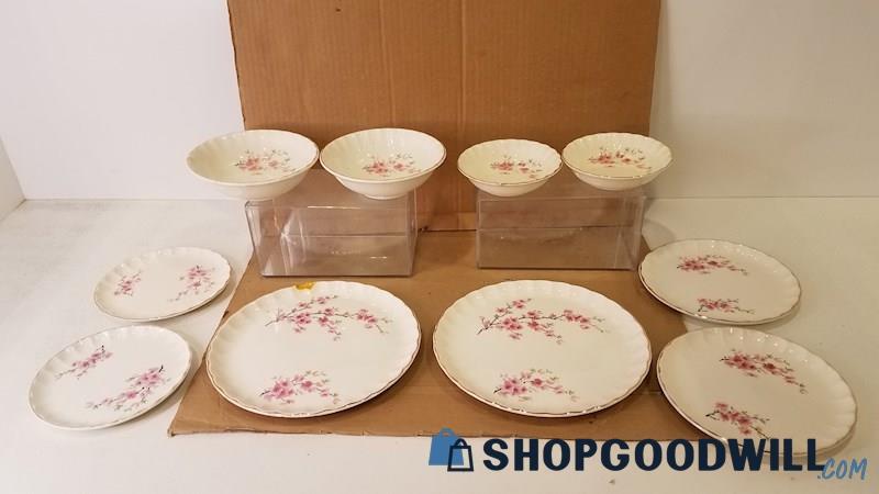 10pc WS George Bolero China Peach Blossom Pink Floral/Gilt Rims Plates Bowls