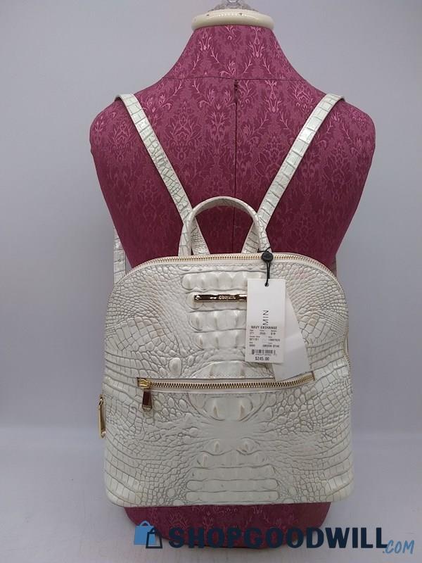 Brahmin Felicity Melbourne White Embossed Leather Backpack Handbag Purse 