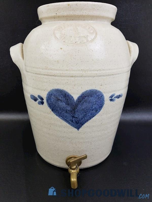 Pinewood Valley Salt Glaze Drink Dispenser, Blue Heart Pottery Vintage 