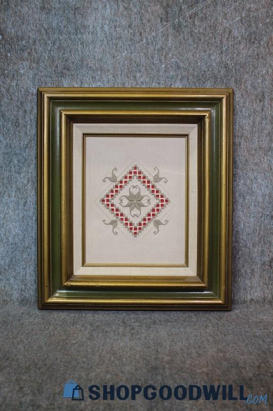 Diamond-Shaped Flower Framed Hardanger/Whitework Embroidery Art Unsigned Decor