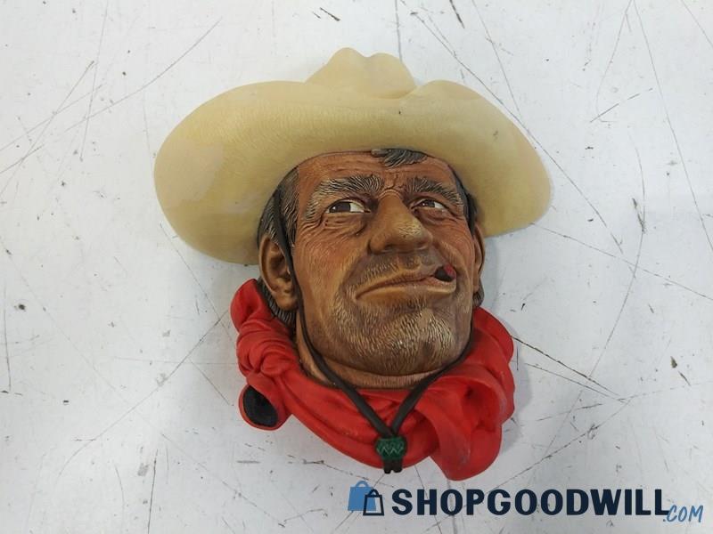 Bosson Western Rawhide Man Head  Chalk Ware  Hanging Plaque Figurine Decor 