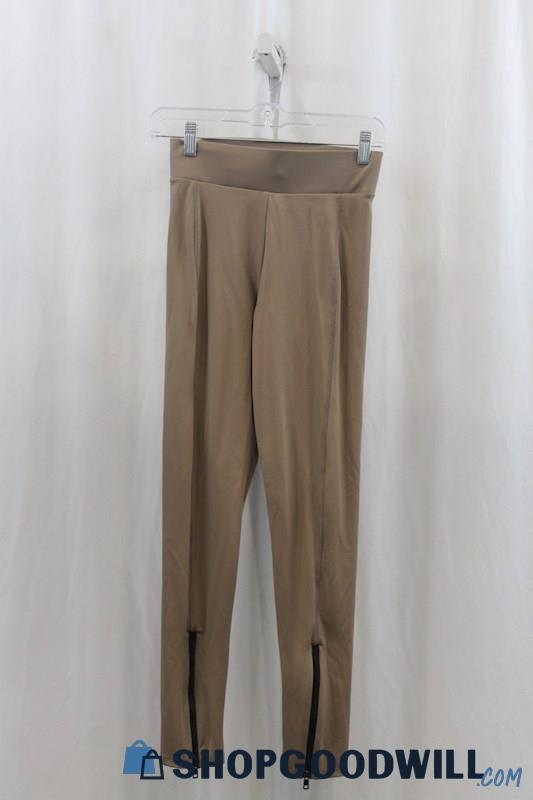 NWT Zara Womens Mocha Brown Ankle Zipper Detail Pull-On Pants Sz M