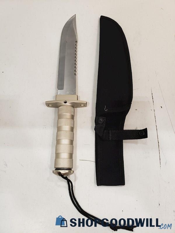 Hunting Survival Knife, W/ Compass In Handle Hidden Spot & Sheath, Knives 