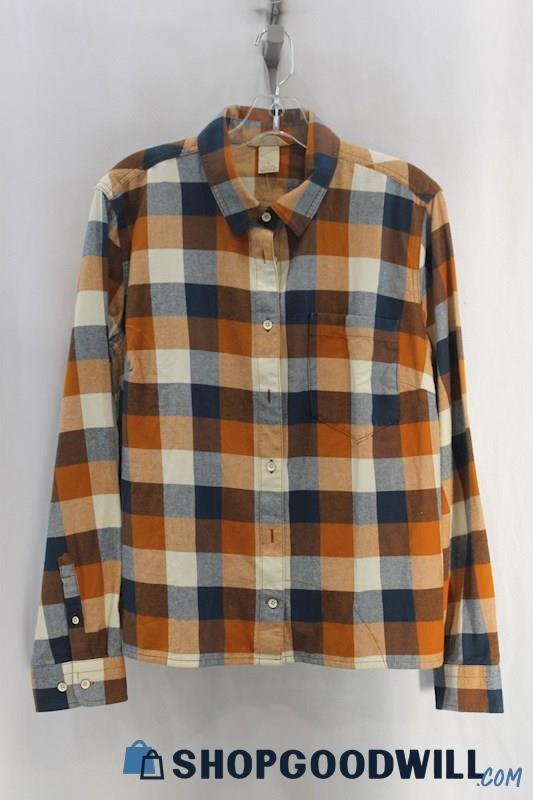 NWT Duluth Trading Women's Blue/Orange Plaid Shirt SZ L