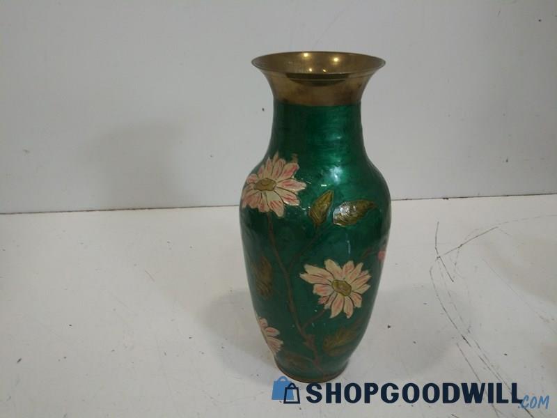 Floral Daily Green Vase Art Brass Cloisonné Enamel  Centerpiece Decor