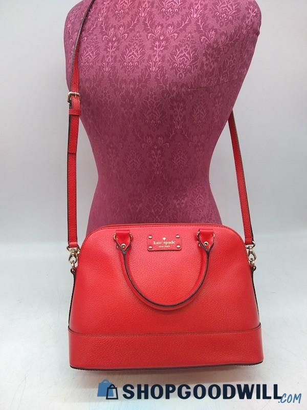 Kate Spade Wellesley Rachelle Red Embossed Leather Crossbody Dome Handbag Purse