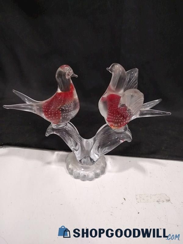 Cristales De Murano Art Glass Bullicante Birds Lovebirds on Branch Mexico
