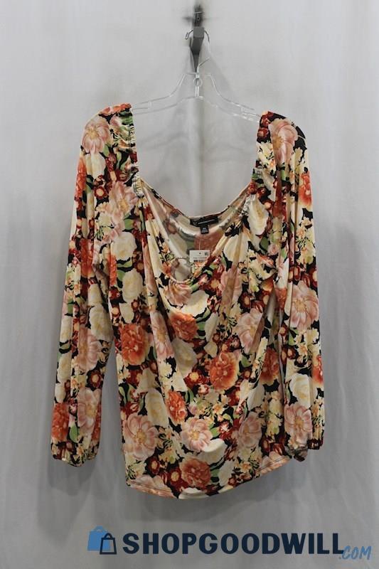 NWT Inc Womens Orange/Ivory Floral Blouse Sz 2XL