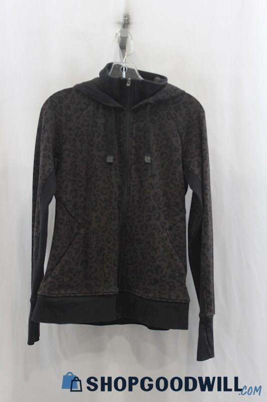 Athleta Womens Black/Dark Gray Animal Print Full Zip Sweater Sz S