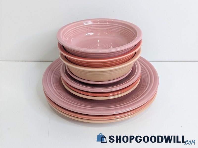 10pc Fiesta Ware HLC Apricot, Poppy + Rose Dinnerware Saucer, Plates & Bowls
