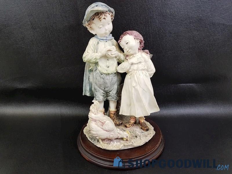 Giuseppe Armani Boy & Girl W/ Hen & Chick Figurine Statue Vintage Sculpture