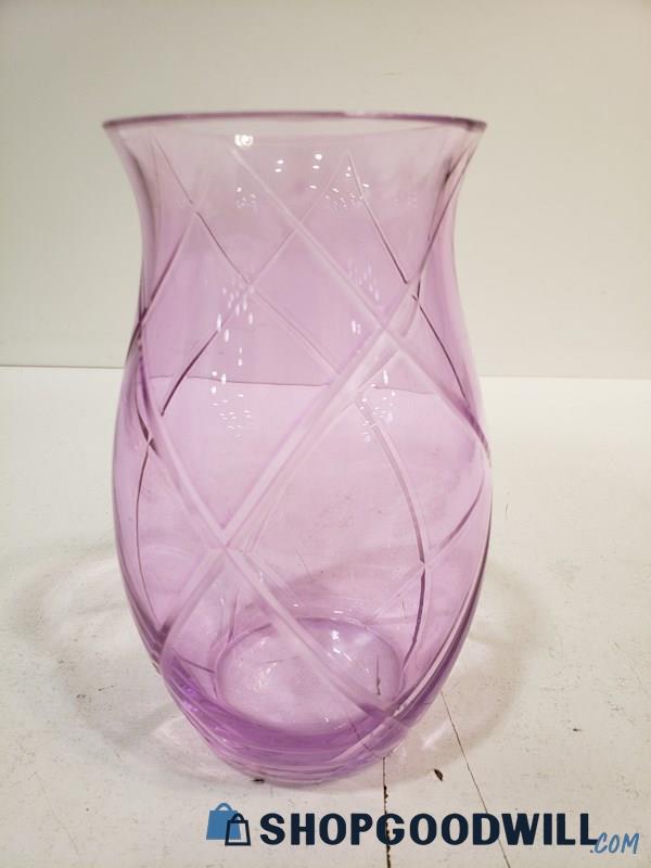 Elegant Lilac Pink Purple Décor Soft Lavender Cut Etched Glass Flower Vase 7