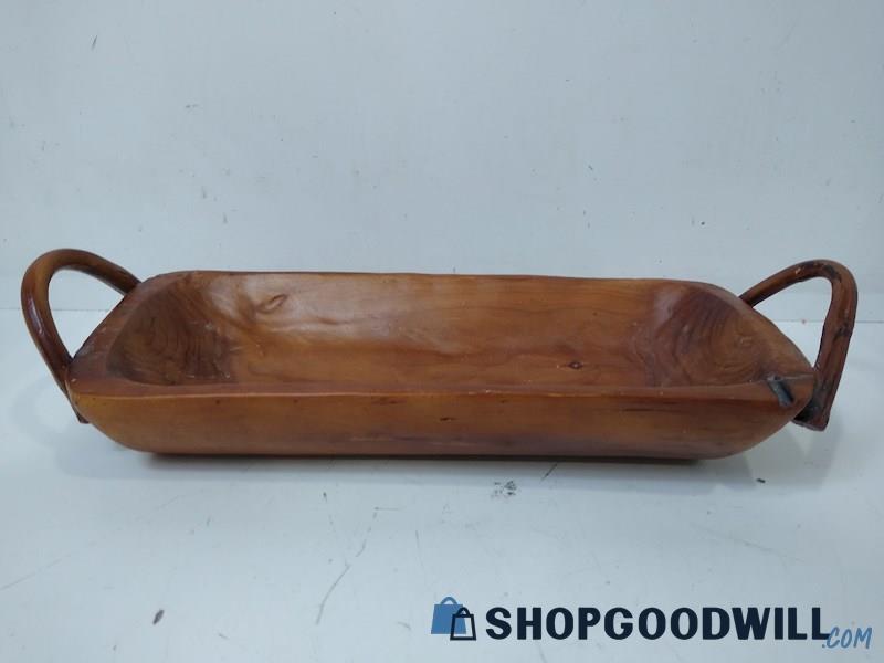 Handmade Wood Bowl Double Handle - No Brand Appears VTG 