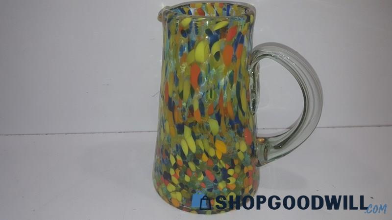 Appears To Be Hand Blown Multicolor Murano Style Art Glass Jug Pitcher
