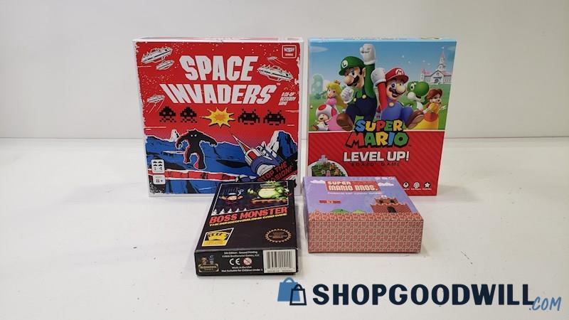 Video Game Themed Board Game Lot - Space Invaders, Super Mario Level Up & More!