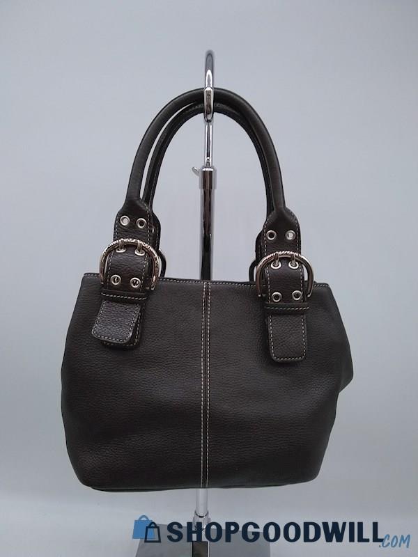 Tignanello Dark Brown Pebbled Faux Leather Satchel Handbag Purse 