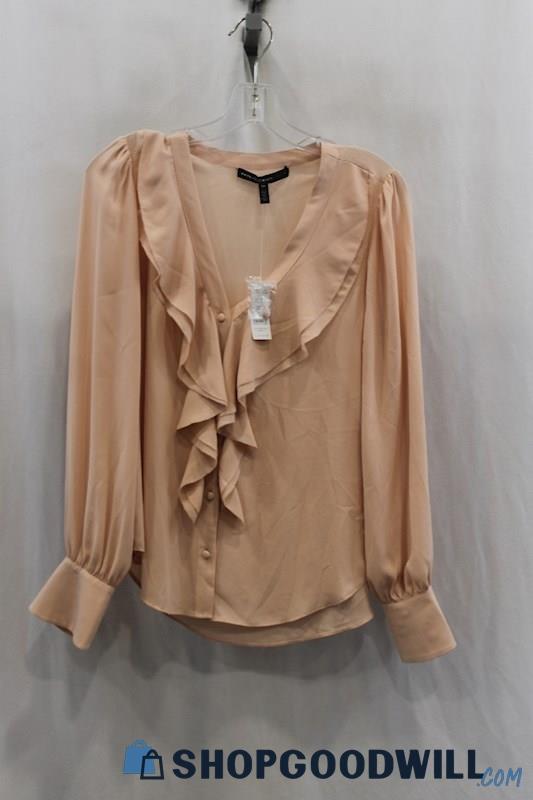 NWT White House Black Market Womens Blush Pink Ruffle Blouse Sz XS