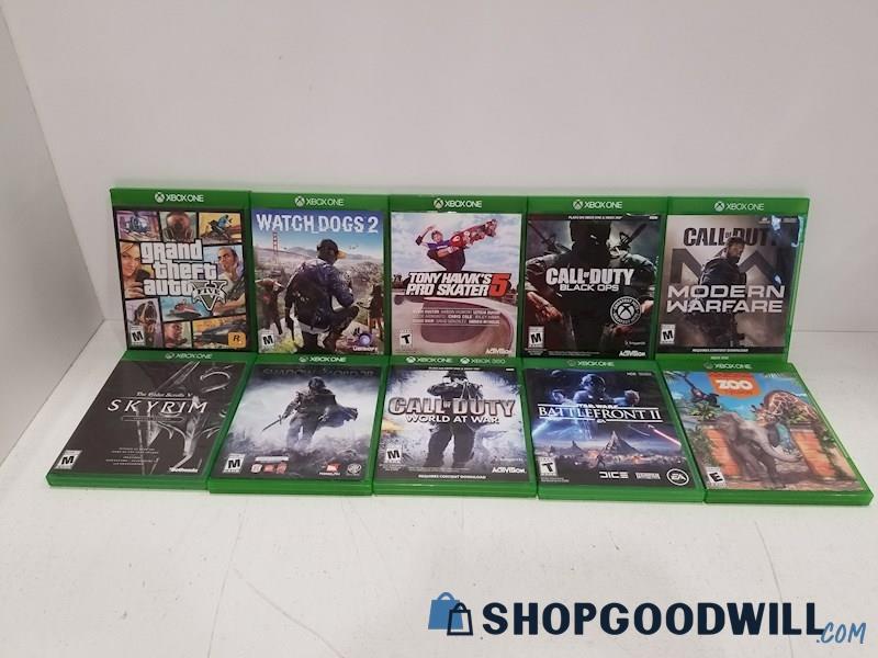 10pc Lot XBOX One Games Skyrim, GTA 5, Watch Dogs 2 & More