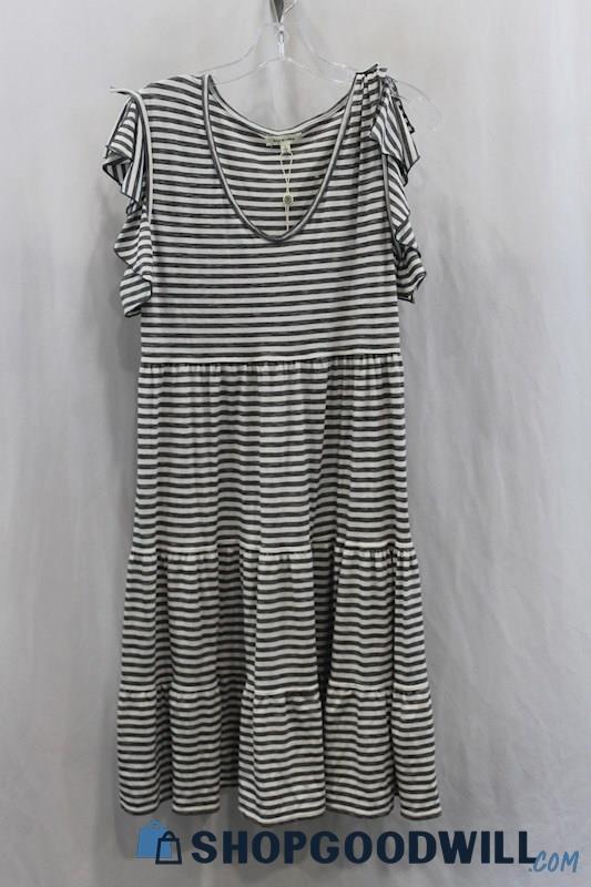 NWT Max Studio Women's White/Black Striped Tiered Shirt Dress SZ L