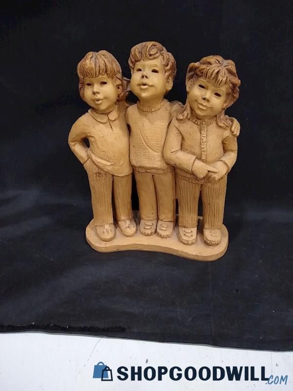Vintage Lee Bortin Originals Clay Sculpture 3 Children Two Girls & Boy
