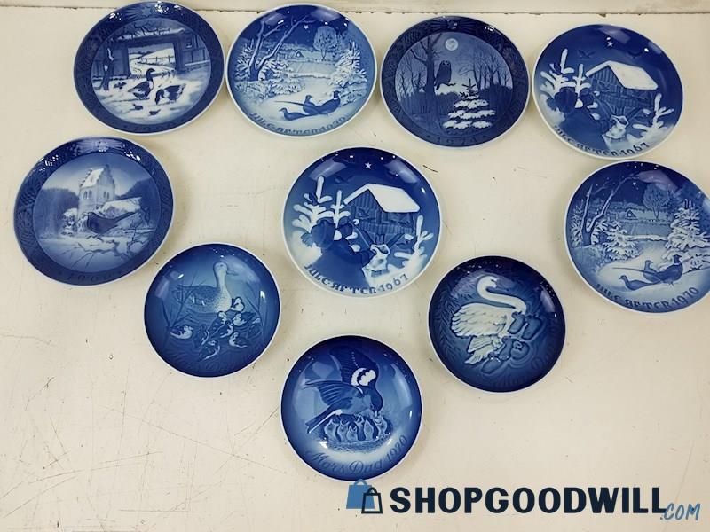10 Bing & Grondahl Fuglenes Ful Collector Plates, Blue Porcelain China Vintage