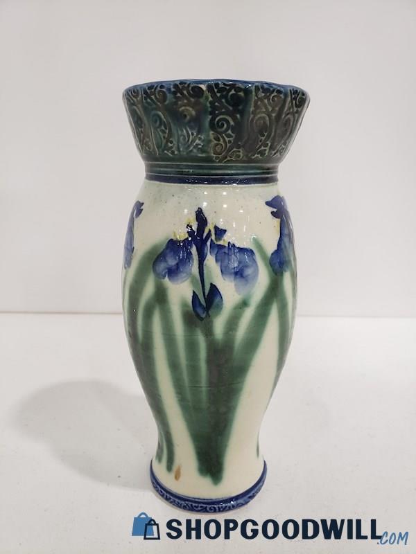 Pottery Vase W / Blue Flower Design 9 