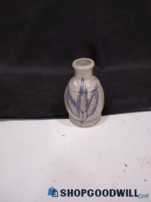 Art Pottery Red Clay Vase Hand Made Wheat Blue Tan Speckled Signed Jesus Taylor