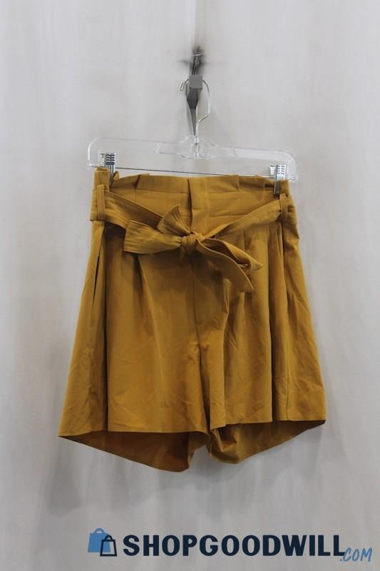 Athleta Womens Mustard Yellow Belted Paperbag Shorts Sz 6