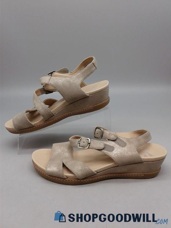 Dansko Women's Leather 'Angela' Double Velcro Strap Beige Sandals SZ 38EU