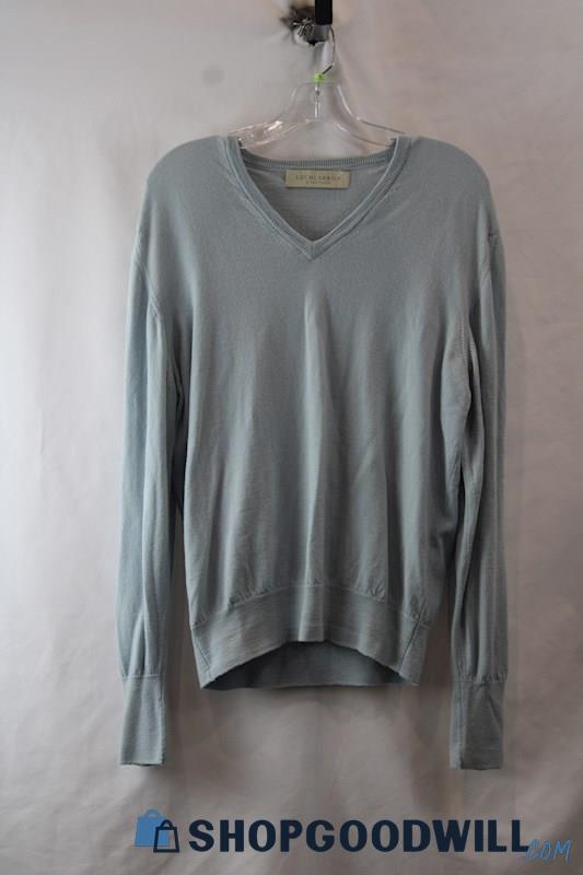 Loch Carron Women's Light Steel Blue V Neck Long Sleeve Wool Shirt SZ 40