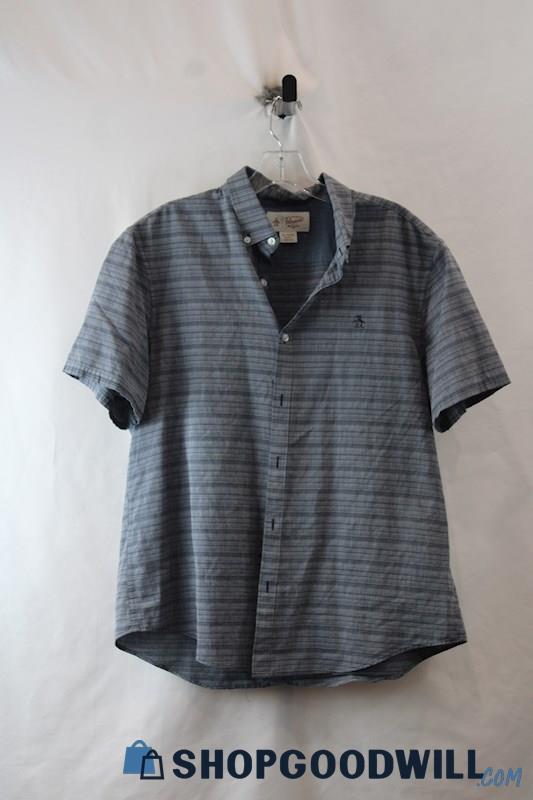 Penguin Men's Gray Striped Short Sleeve Button Down sz XL