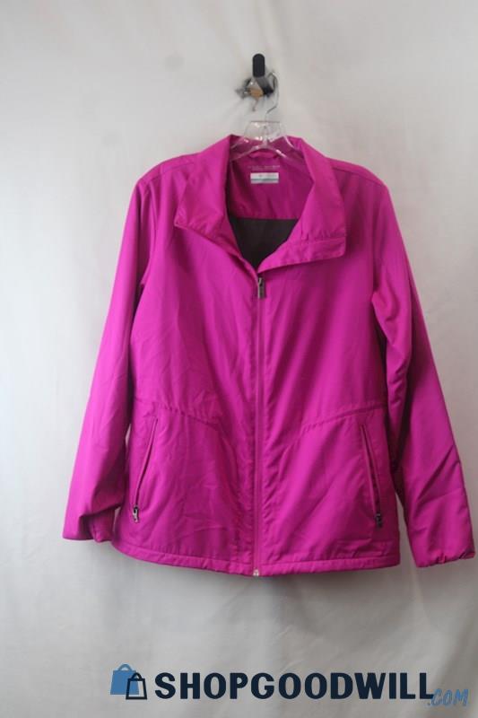 Columbia Women's Fuchsia Fleece Lined Full Zip Rain Coat sz L