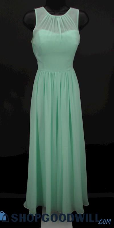 Azazie Women's Mint Green Illusion High Neckline Column Formal Gown SZ 8