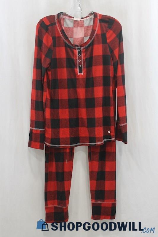 Lucky Brand Women's Red/Black Checker Long Sleeve Shirt/Pajama Pant 2PC Set SZ L