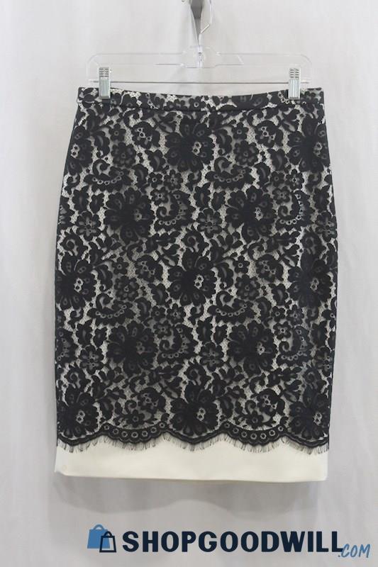 The Limited Womens White/Black Lace Pencil Skirt Sz 8