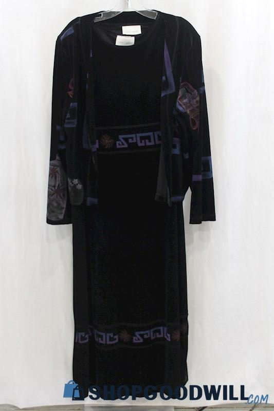 Sport Savvy Women's Black Cardigan 2 Piece Velvet Dress Sz L