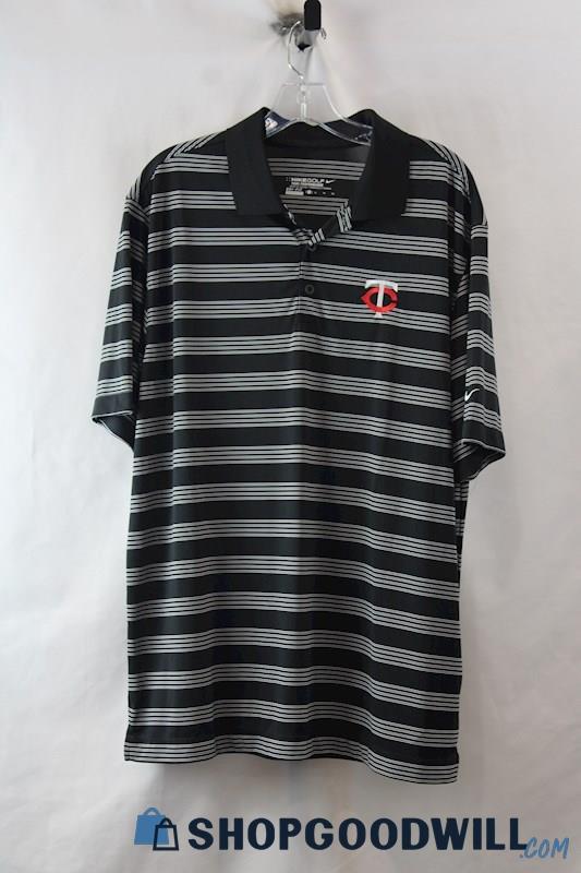 Nike Golf Men's Black/White Striped MN Twins Baseball Graphic Polo Shirt sz XL