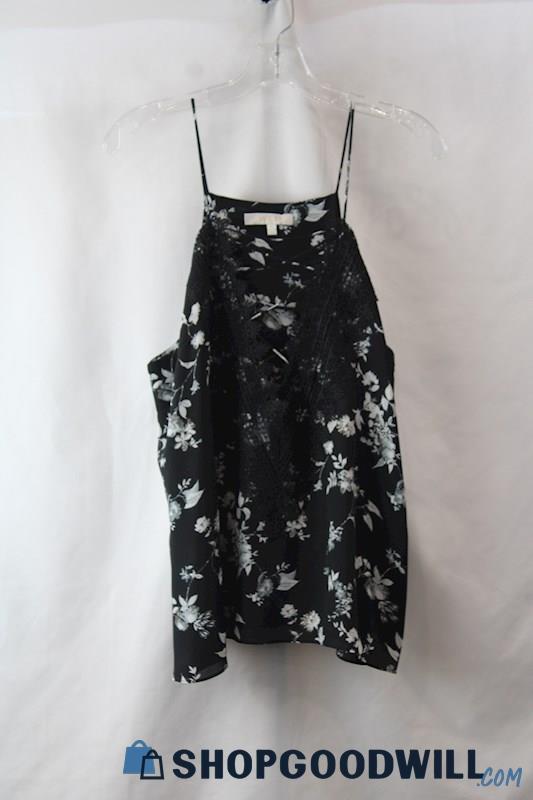 WAYF Women's Black/White Floral Lace Trim Strappy V Neck Tank Top sz XL