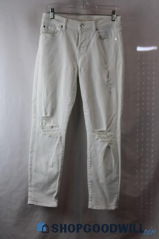 7 For All Mankind Women's White Distressed Skinny Jeans sz 26