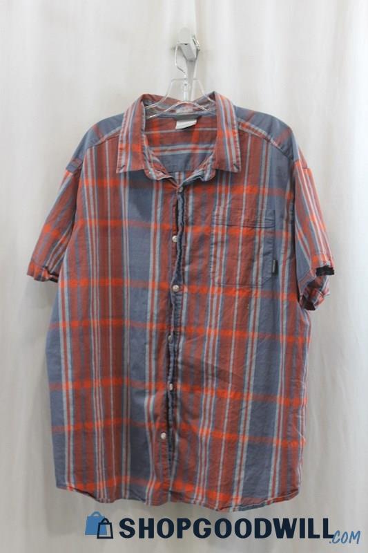 Columbia Mens Blue/Orange Plaid Button Down Shirt Sz 2XL