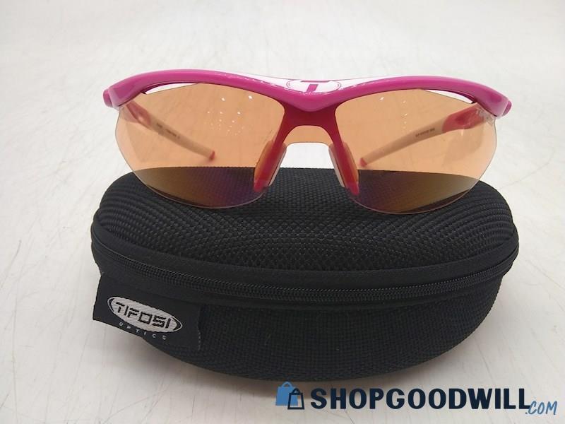 Tifosi Women's Pink/ White Plastic Wrap Around Frame Sunglasses 