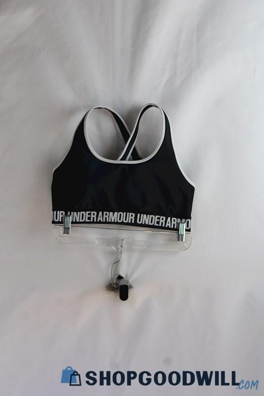 Under Armour Women's Black/White Logo Graphic Cross Strap Sports Bra sz L