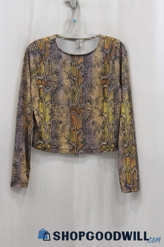 NWT Asos Women's Brown/Tan Snake Print Long Sleeve Crop Shirt SZ 10