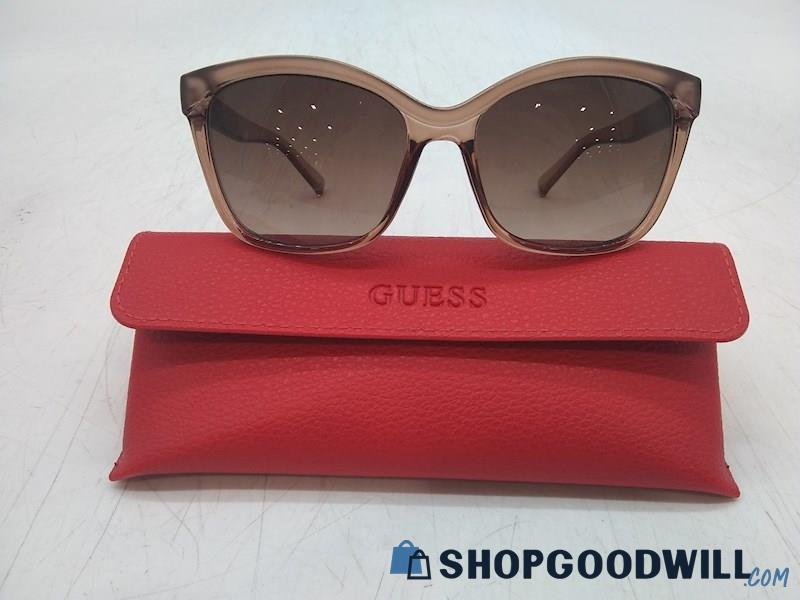 Guess Women's Clear Mauve Plastic Square Frame Sunglasses 