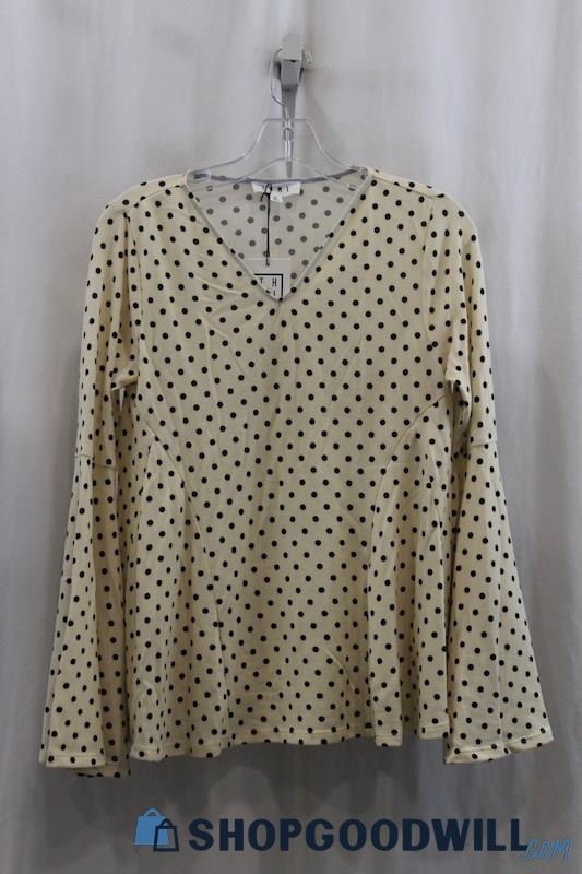 NWT THML Womens Ivory/Black Polka-Dot Blouse Sz M