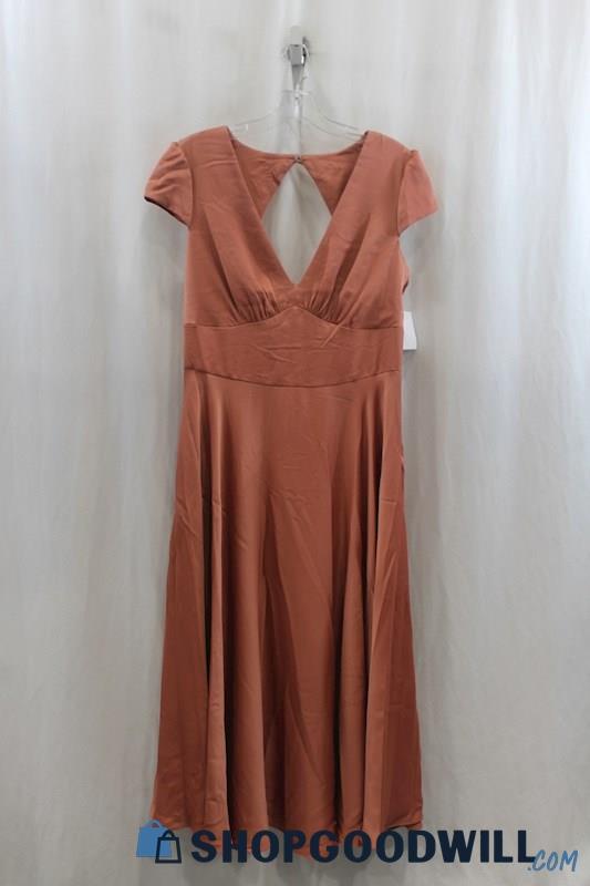 NWT Davids Bridal Womens Dusty Pink V-Neck Satin Swing Dress Sz 12