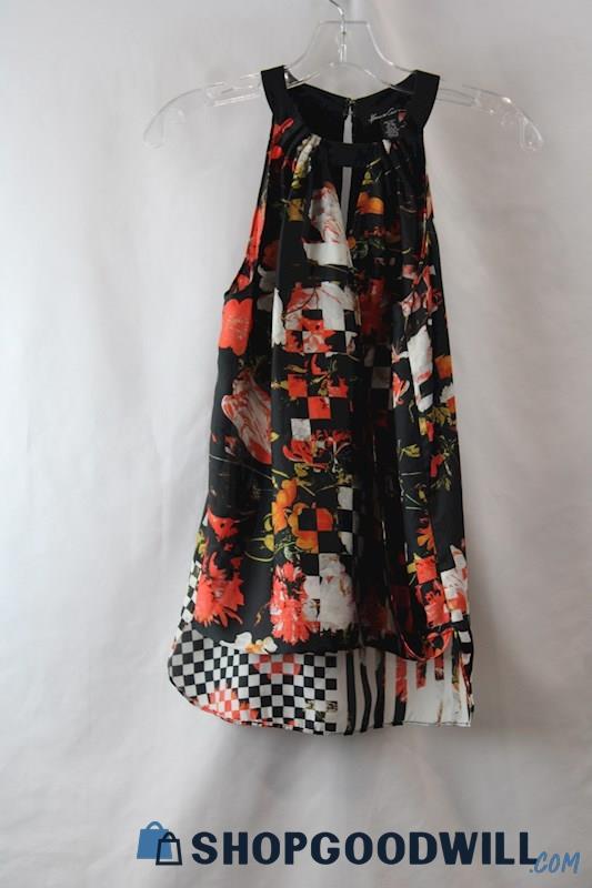 Kenneth Cole Women's Black/Red Checkered Floral Surplice Wrap Tank sz XS